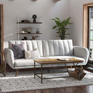 Novogratz Brittany Sofa Futon - Premium Upholstery and Wooden Legs - Grey