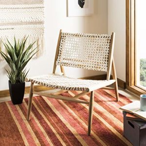 Safavieh Home Bandelier Light Oak and White Leather Weave Accent Chair