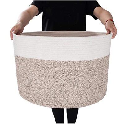 Mintwood Design Extra Large 22 x14 Inches Decorative Woven Cotton Rope Basket