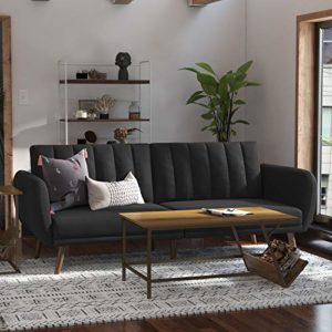 Novogratz Brittany Sofa Futon Premium Upholstery and Wooden Legs