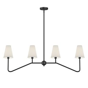 4-Light Linear Lighting Fixture Mat Black with White Linen Shades