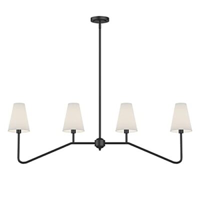 4-Light Linear Lighting Fixture Mat Black with White Linen Shades