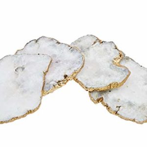 Godinger White Quartz Coasters Brass Edge, Set of 4