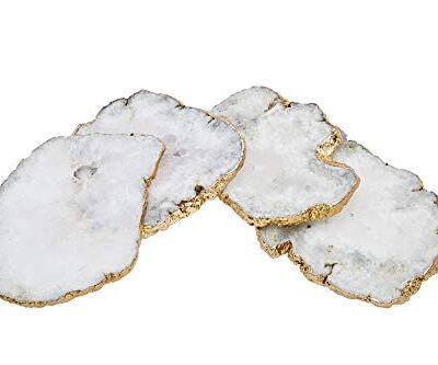 Godinger White Quartz Coasters Brass Edge, Set of 4