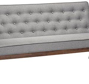 Baxton Studio Sorrento Mid-Century Modern Upholstered Wooden 3-Seater Sofa