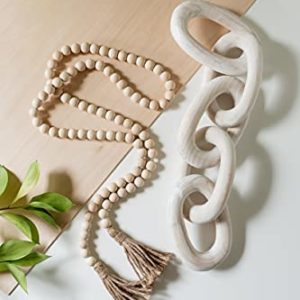 Decorative Wood Chain Link and Bead Garland Set