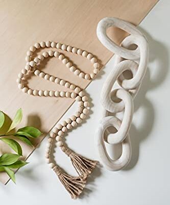 Decorative Wood Chain Link and Bead Garland Set
