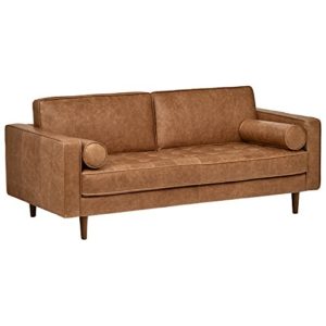 Aiden Mid-Century Modern Tufted Loveseat Sofa Cognac Leather