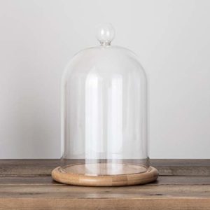 Glass Bell Display Dome Cloche with Bamboo Base