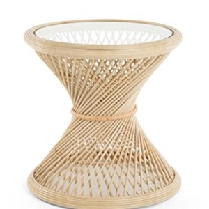 Peacock Rattan Side Table with Glass Top