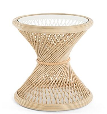Peacock Rattan Side Table with Glass Top