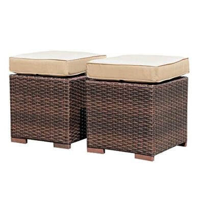 Set of 2 Wicker Outdoor Patio Ottoman