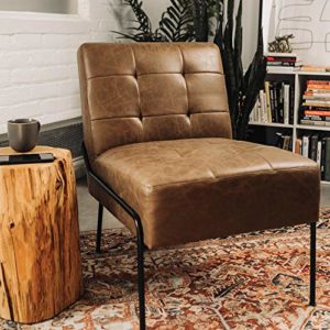Faux Brown Leather Armless Accent Chair
