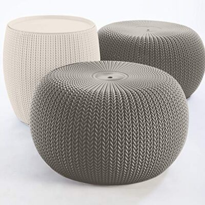 Urban Resin Knit Pouf Ottoman Set of 2 with Storage Table