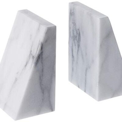 Fox Run Triangular 100% Natural Polished White Marble Bookends