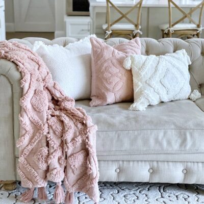 My Texas House Cameron Tufted Diamond Cotton Throw, Easy Wash, 50 x 60, Rose Smoke