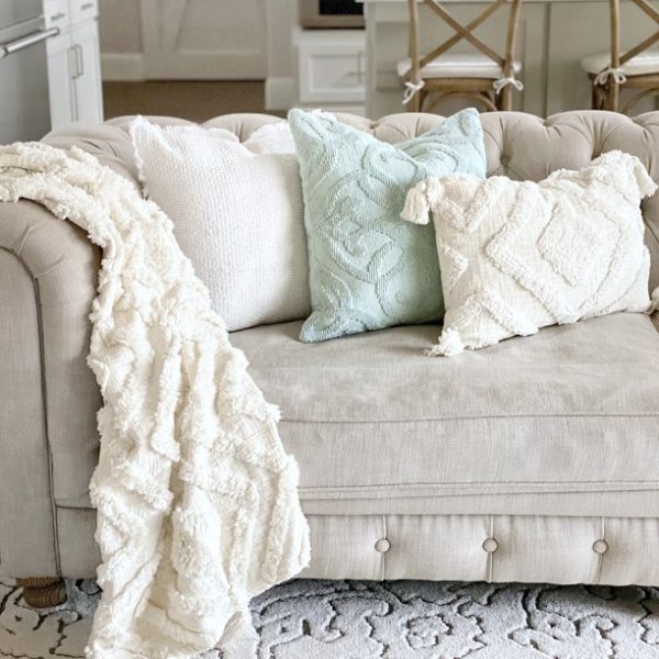 My Texas House Parker Tufted Cotton Oblong Decorative Pillow, 14" x 20", Coconut Milk