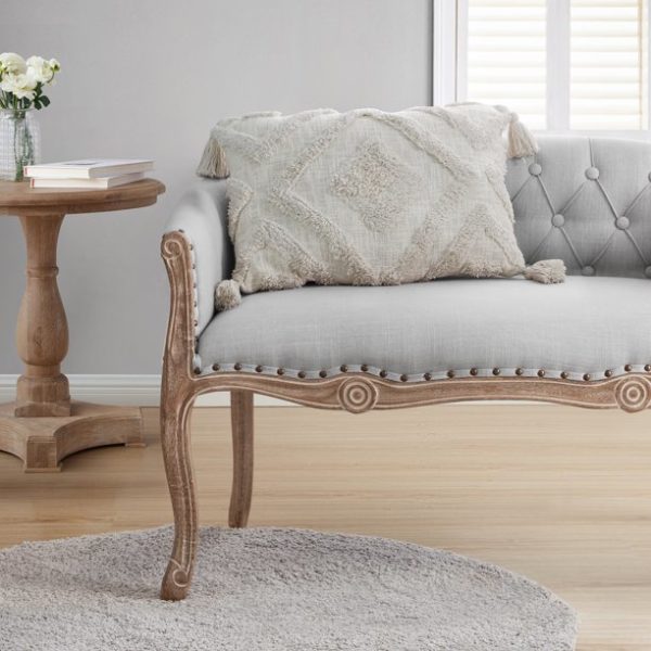 My Texas House Parker Tufted Cotton Oblong Decorative Pillow, 14" x 20", Coconut Milk