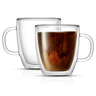 Double Wall Insulated Glass Coffee Mugs (Set of 2)