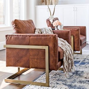 Modern Leather Accent Lounge Chair in Cognac Brown