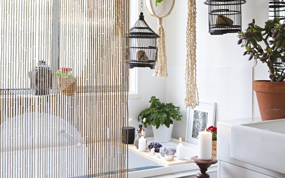 Need a Shower Curtain? Try a Beaded One to Keep a Small Bath Light and Airy