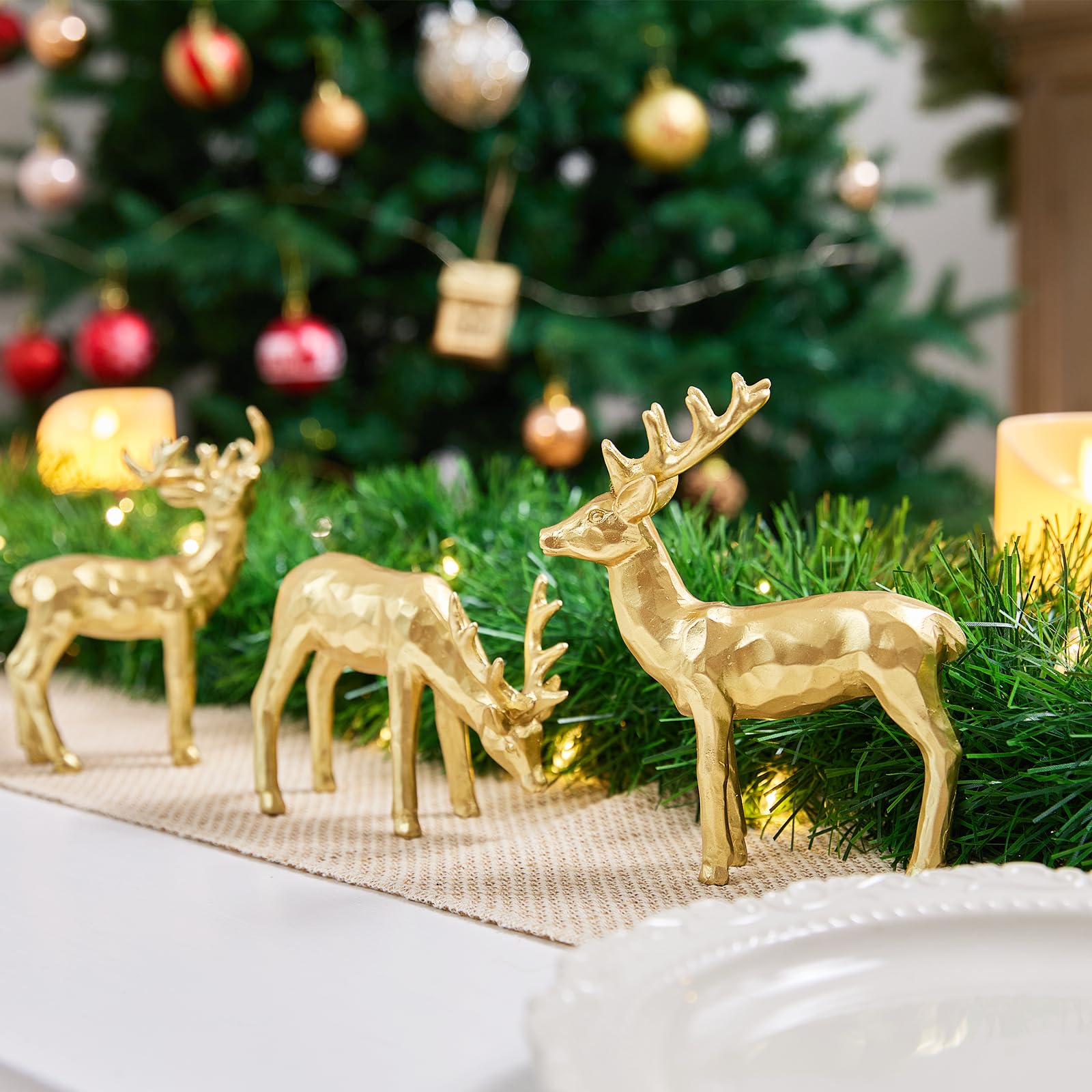 3pcs Gold Resin Reindeer Figurines - Image 4