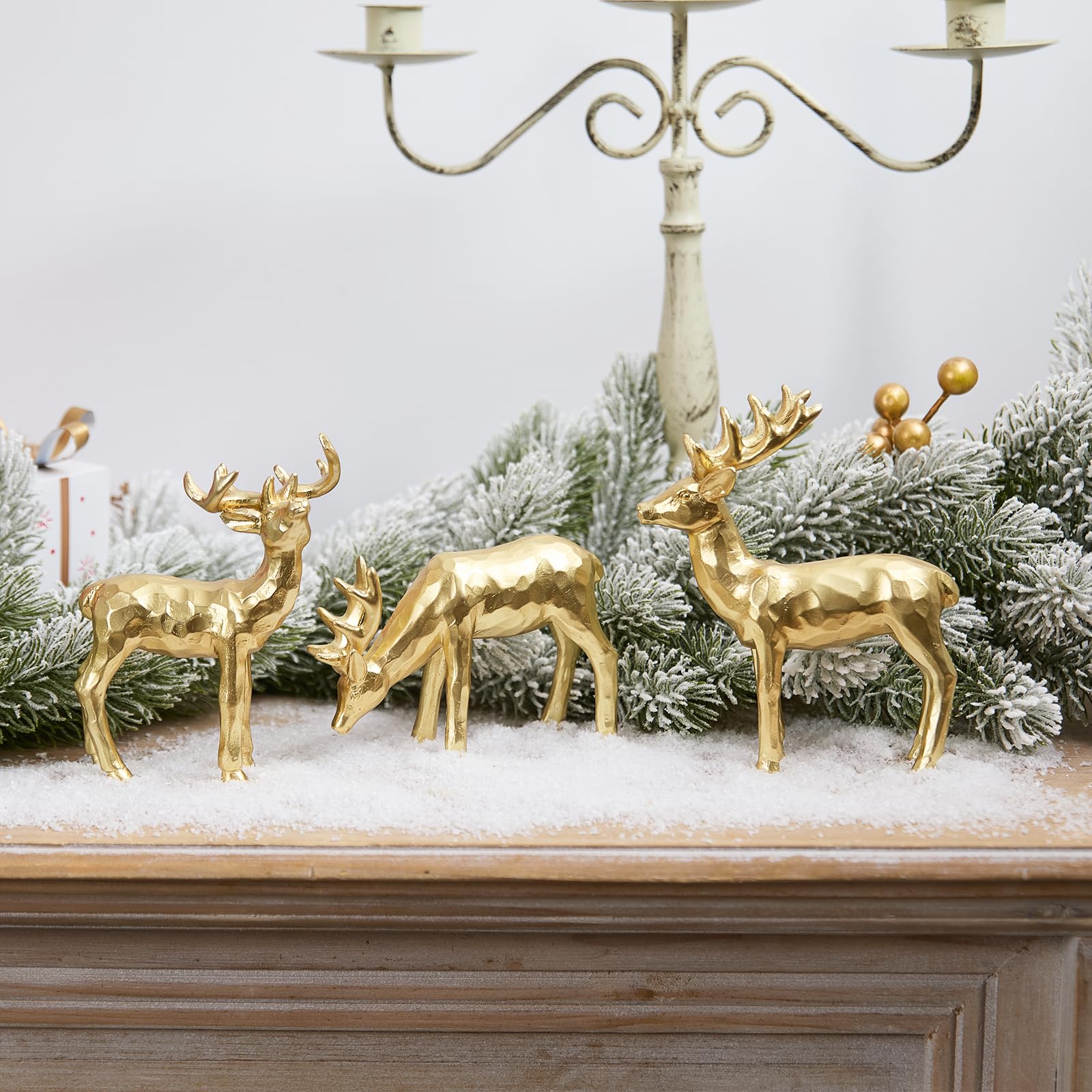 3pcs Gold Resin Reindeer Figurines
