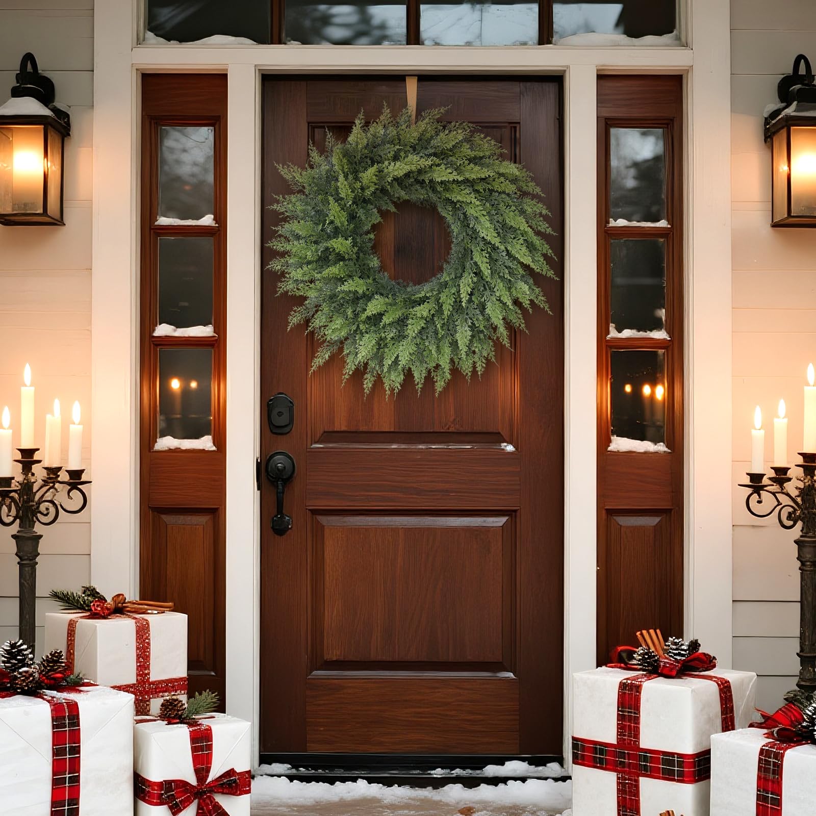 24" Real Touch Artificial Cedar Wreath - Image 2