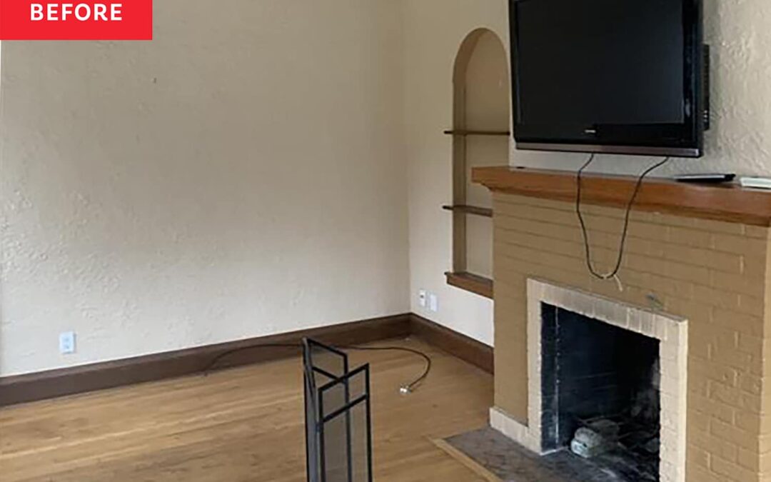 This Bungalow’s Striking Fireplace Is So Green, It’s Almost Black